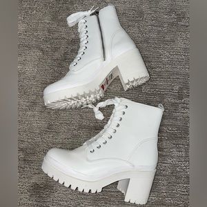 Steve Madden white combat boot heels